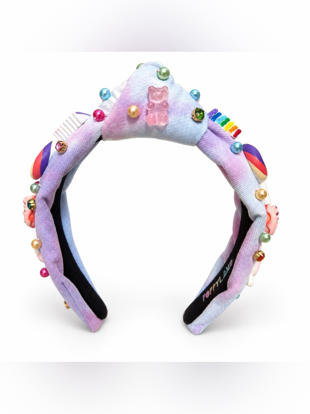 Poppyland Pastel Tie Dye Candy Charm Knotted Kids Headband Beaded Embellished